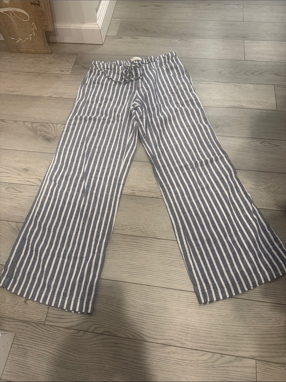 Just Living Navy and White Striped Wide-Leg Pants